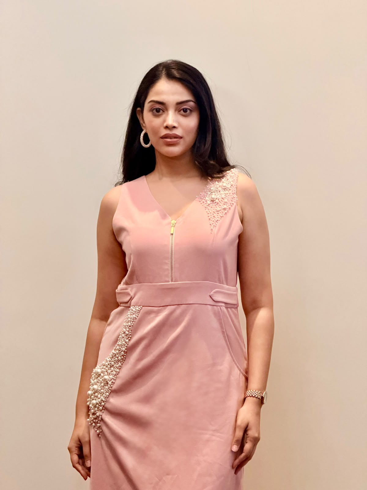 PERLA MIDI DRESS - Nude Rose Pink