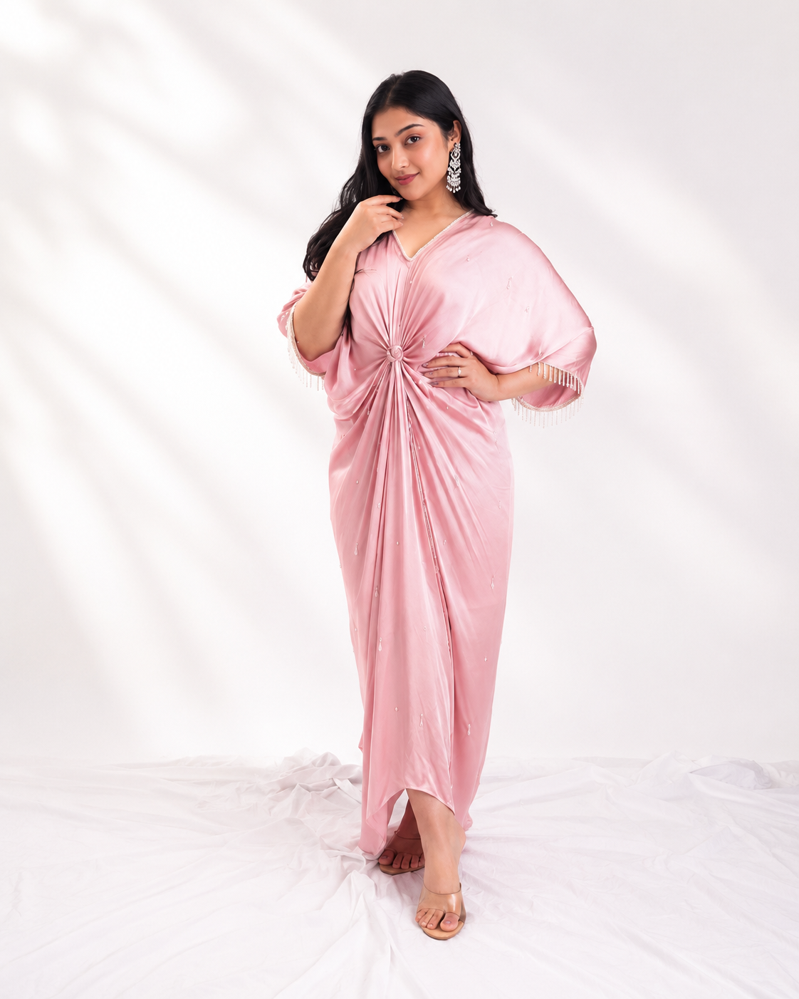 VEE TASSEL KAFTAN - BLUSH PINK
