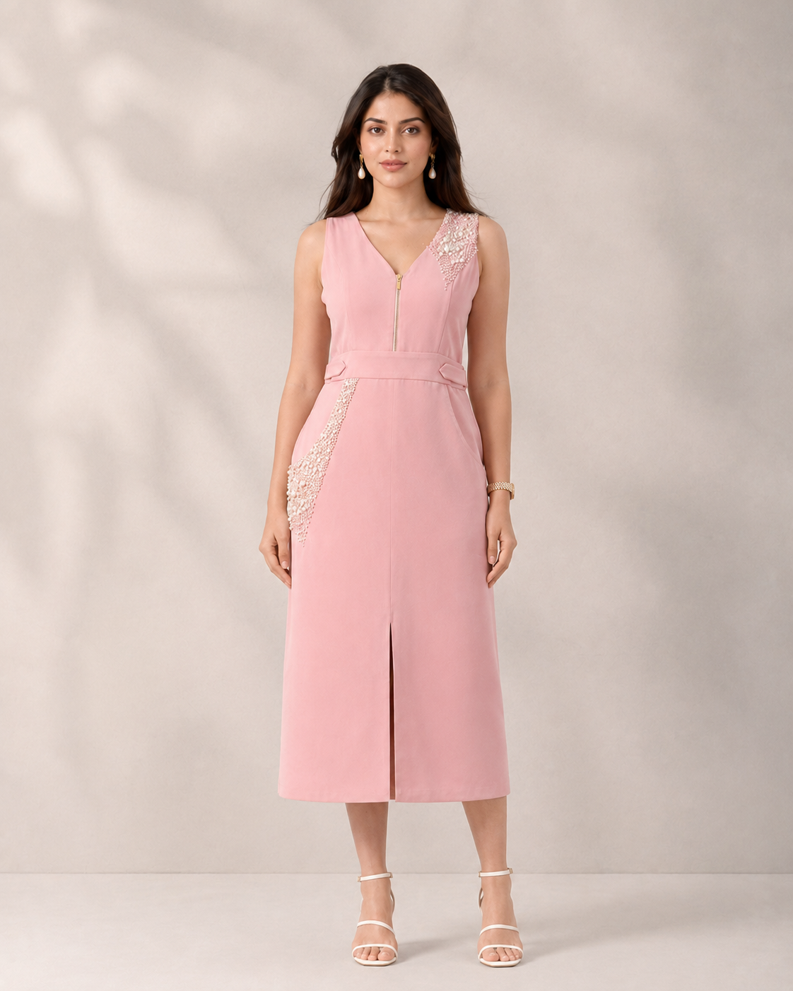 PERLA MIDI DRESS - Nude Rose Pink