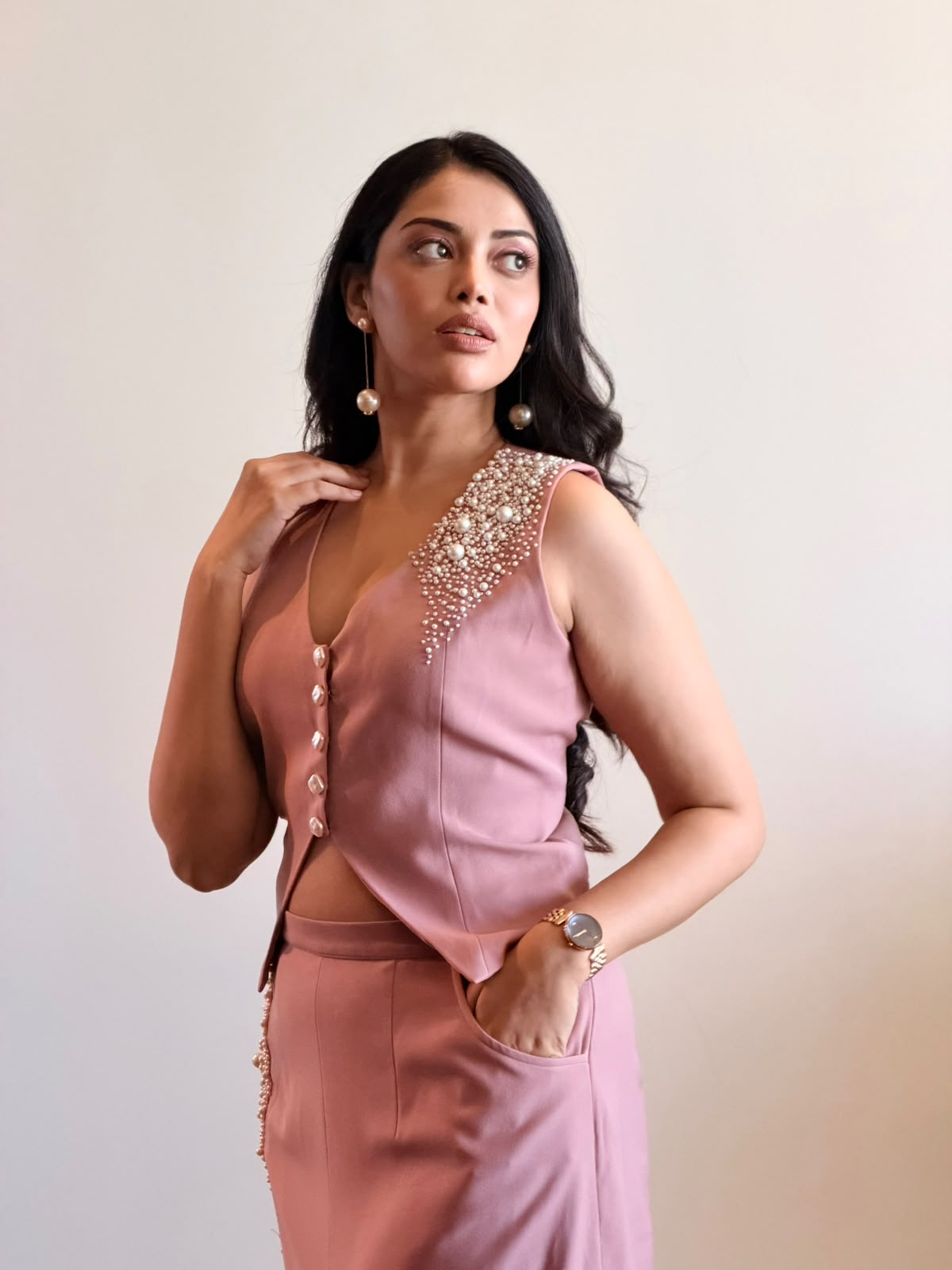 PERLA VEST SKIRT SET - Nude Rose Pink