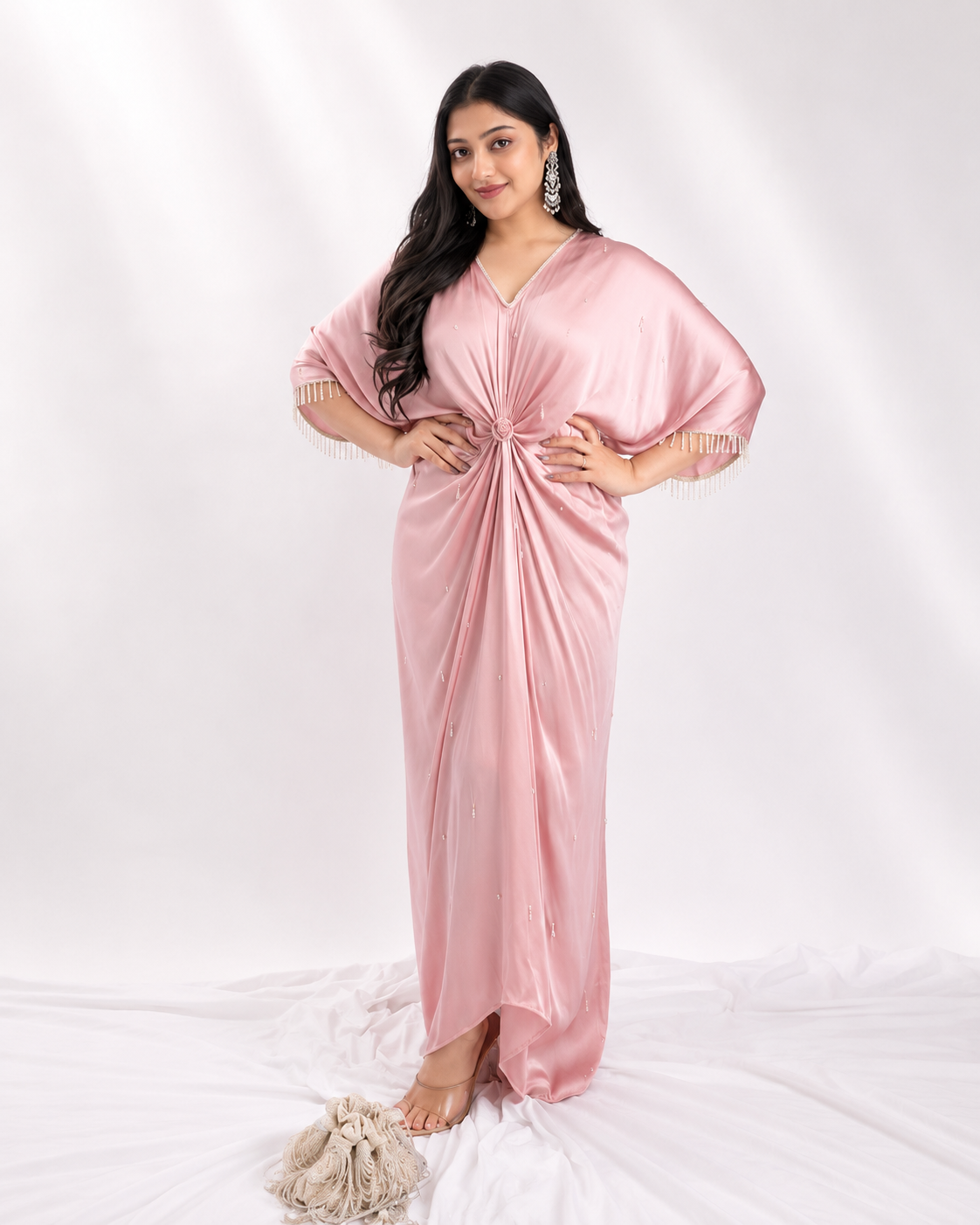 VEE TASSEL KAFTAN - BLUSH PINK