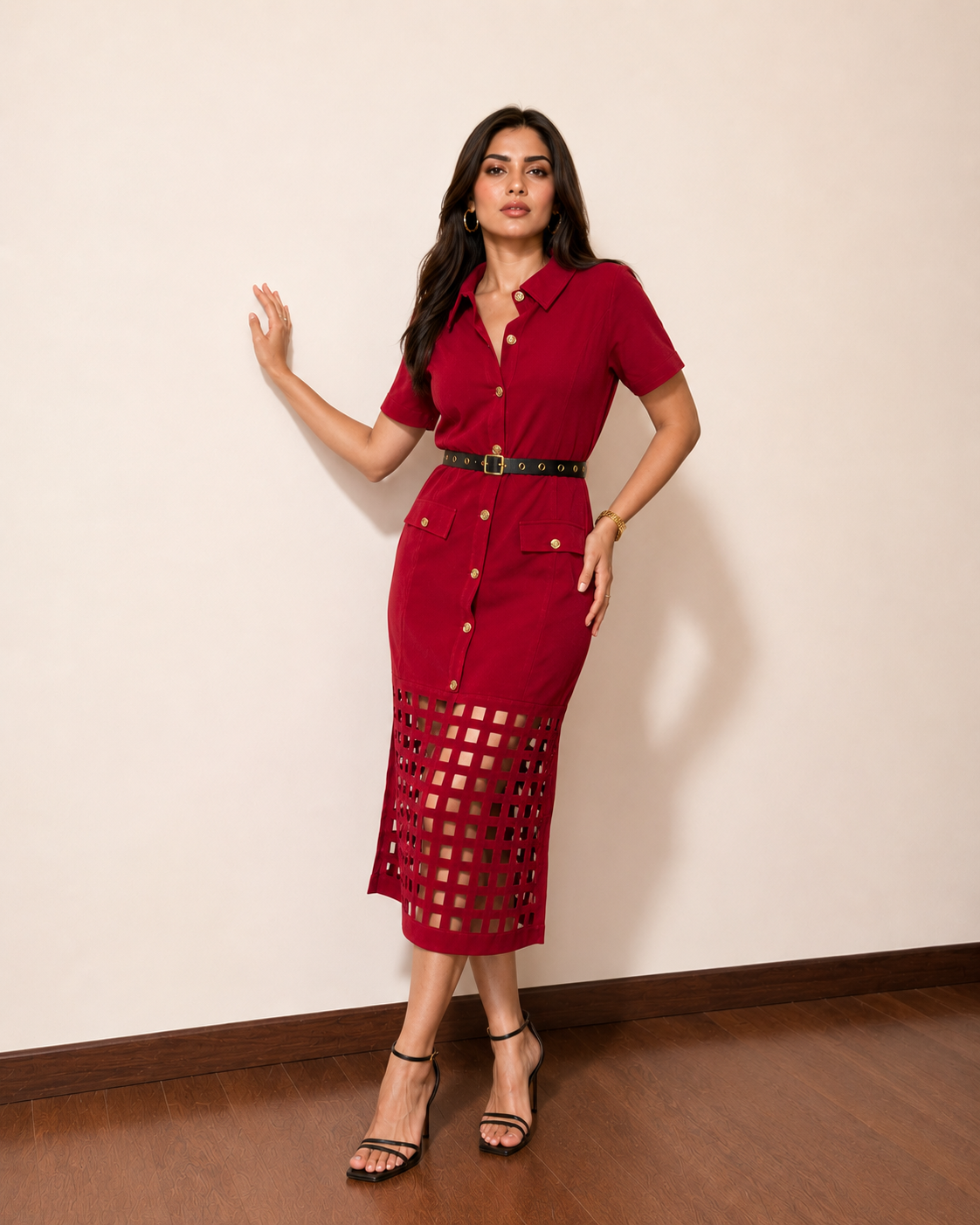 LARA SHIRT DRESS - Deep Red