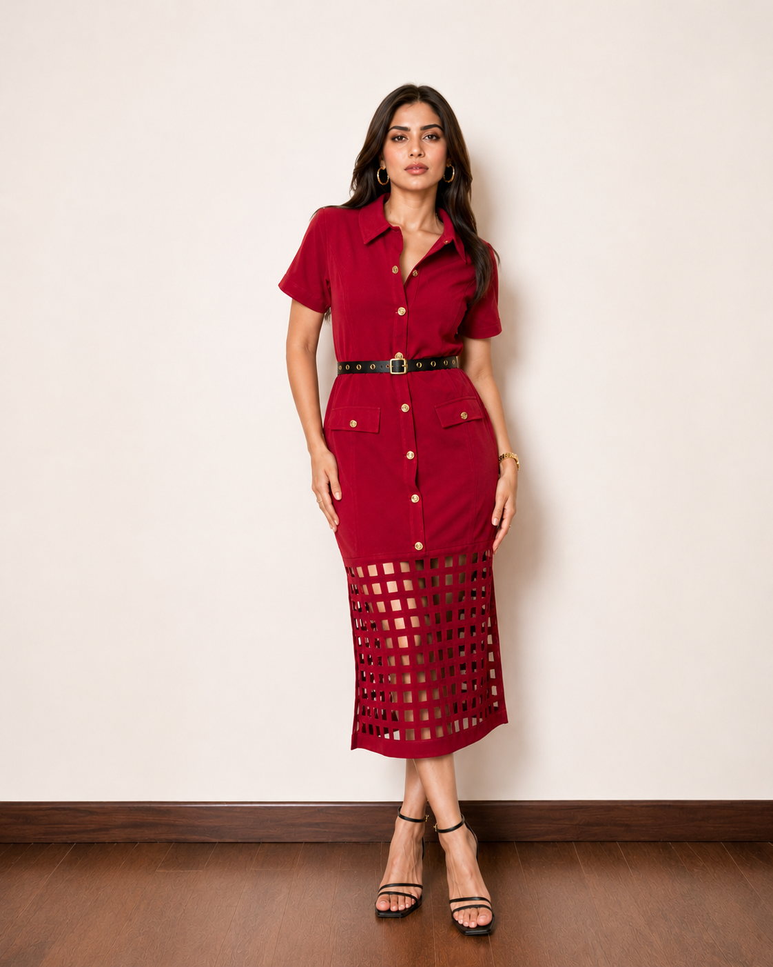 LARA SHIRT DRESS - Deep Red