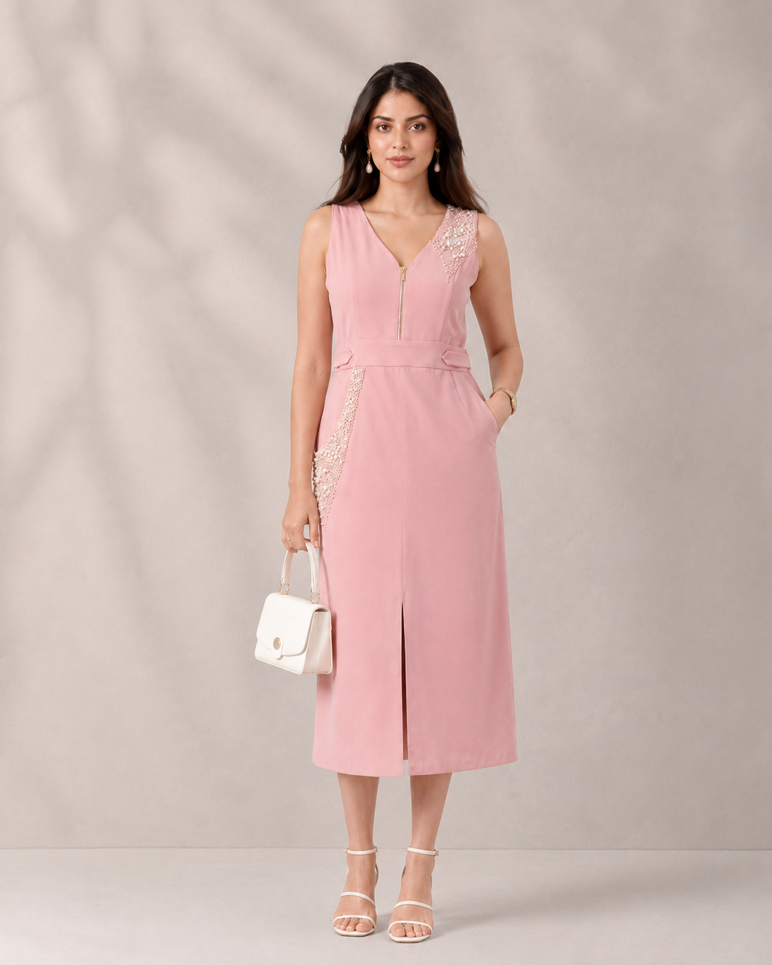 PERLA MIDI DRESS - Nude Rose Pink