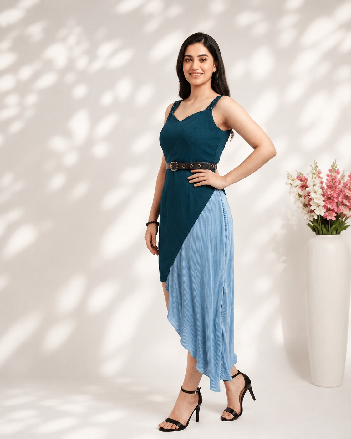 PRISHA PLEATS DRESS - Teal Blue