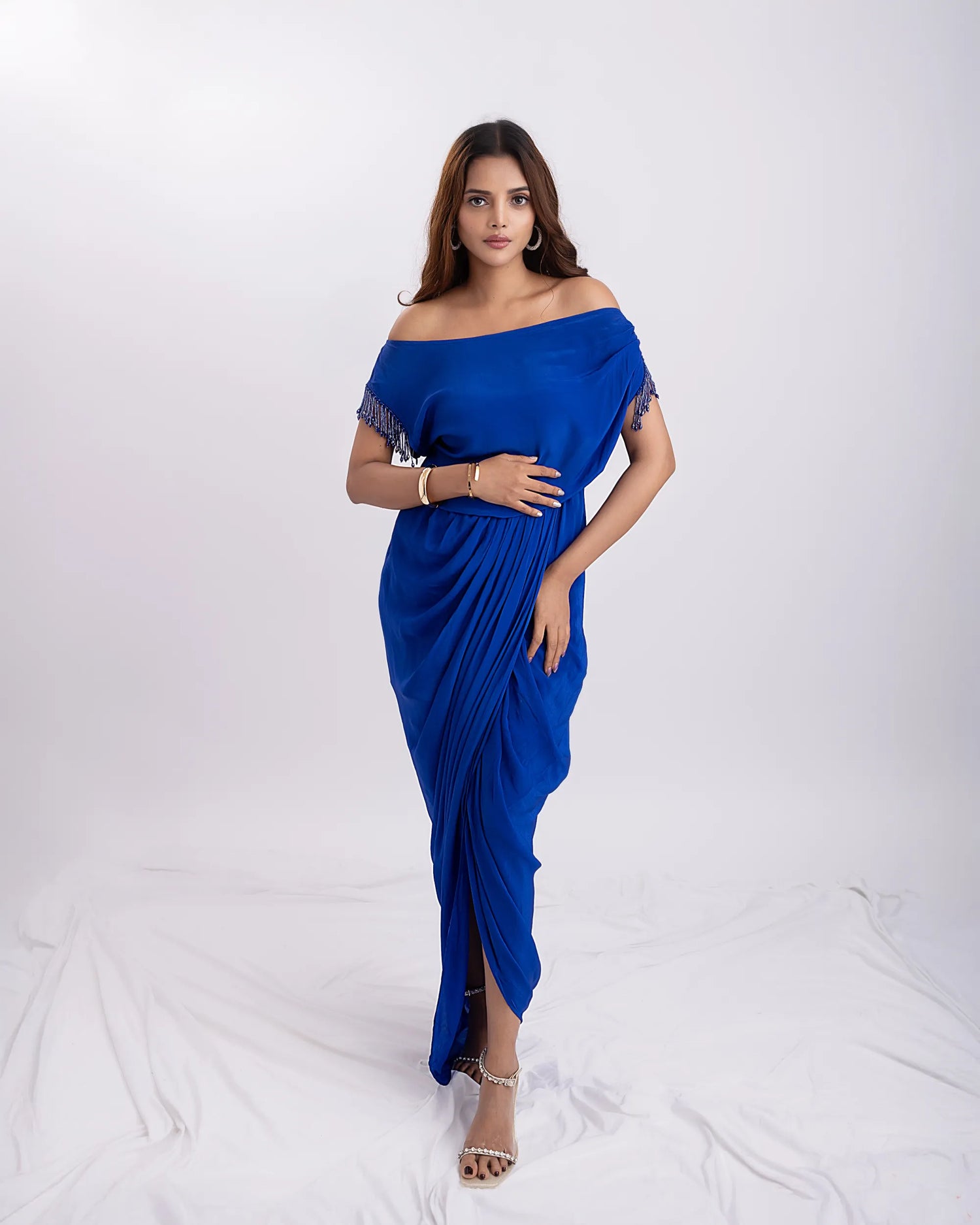DIYA OFF SHOULDER DRAPED DRESS