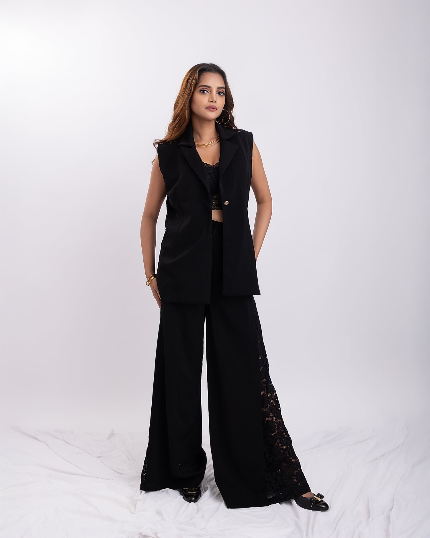 LISA LACE BLAZER SET - Black
