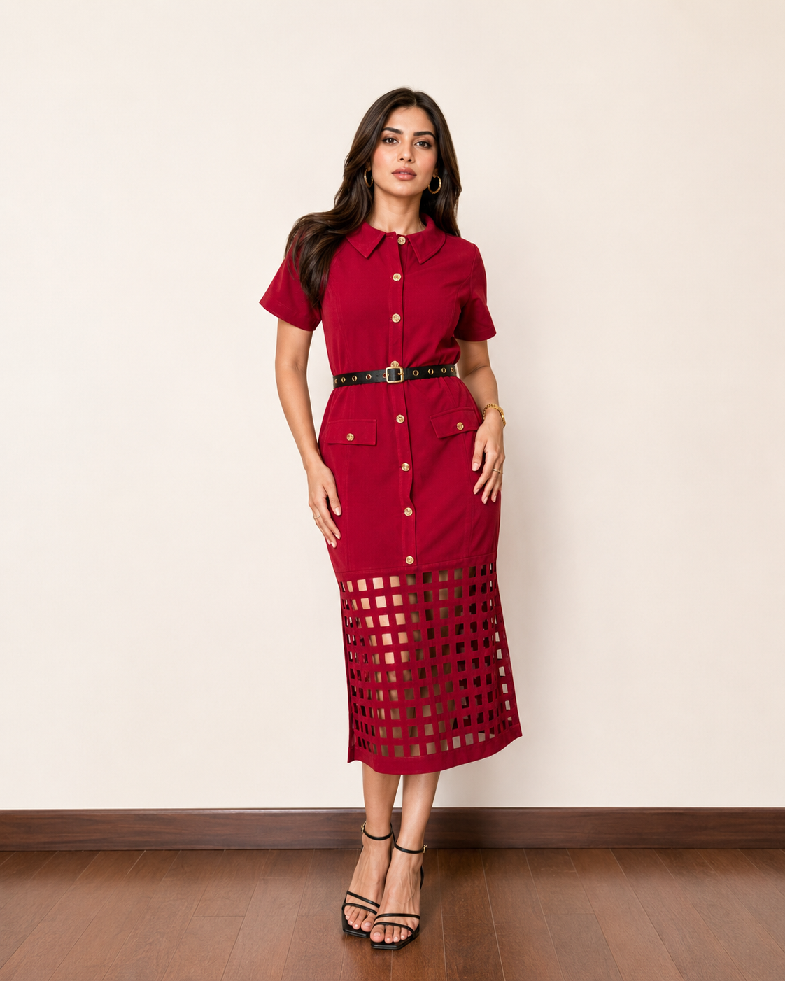 LARA SHIRT DRESS - Deep Red