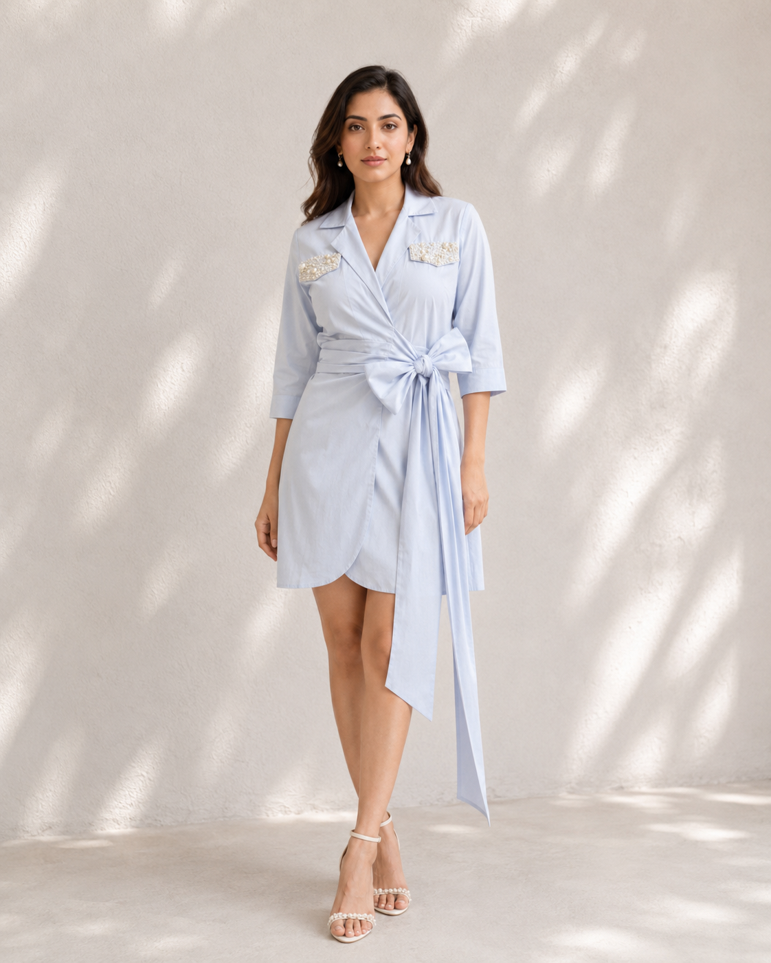 PERLA WRAP DRESS - Light Blue