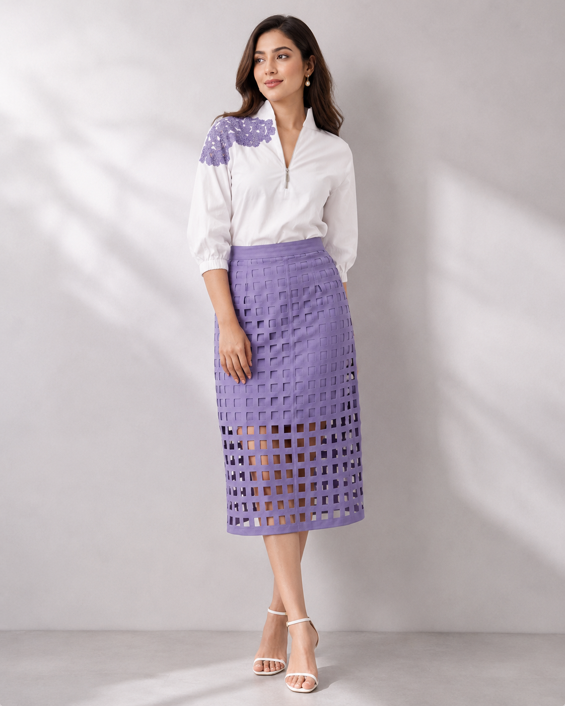 LARA SKIRT SET - Purple & White