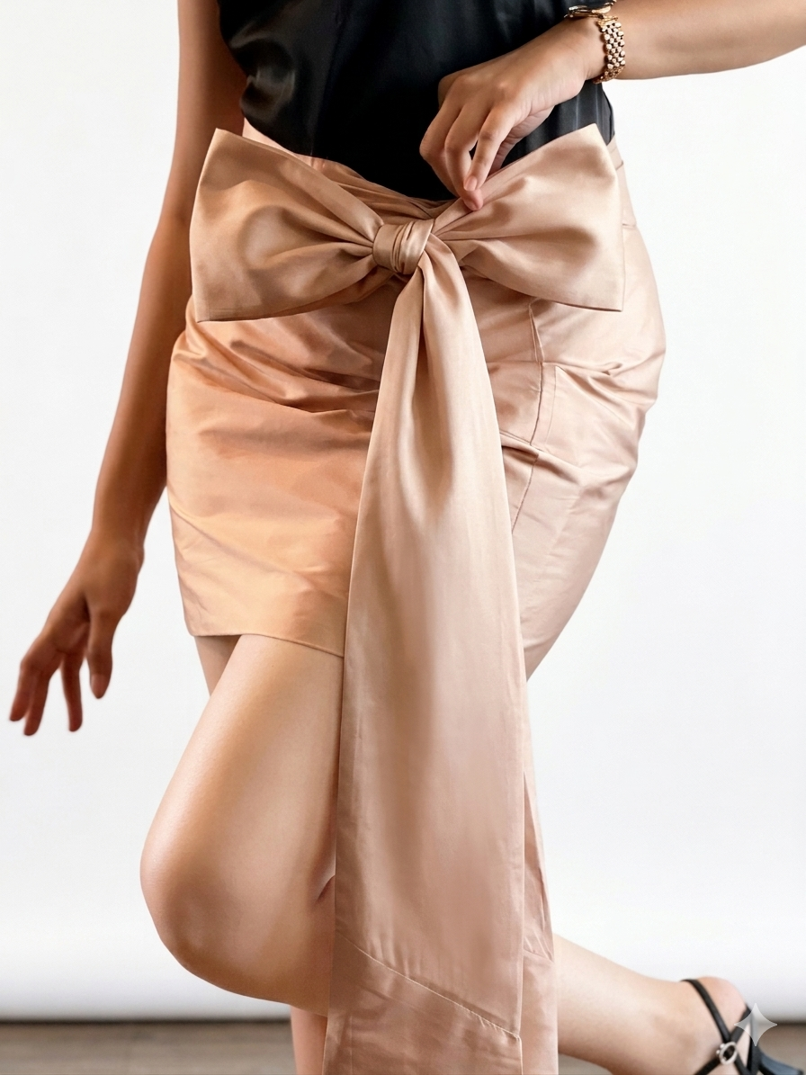 BELLA BOW SKIRT - Beige-Gold