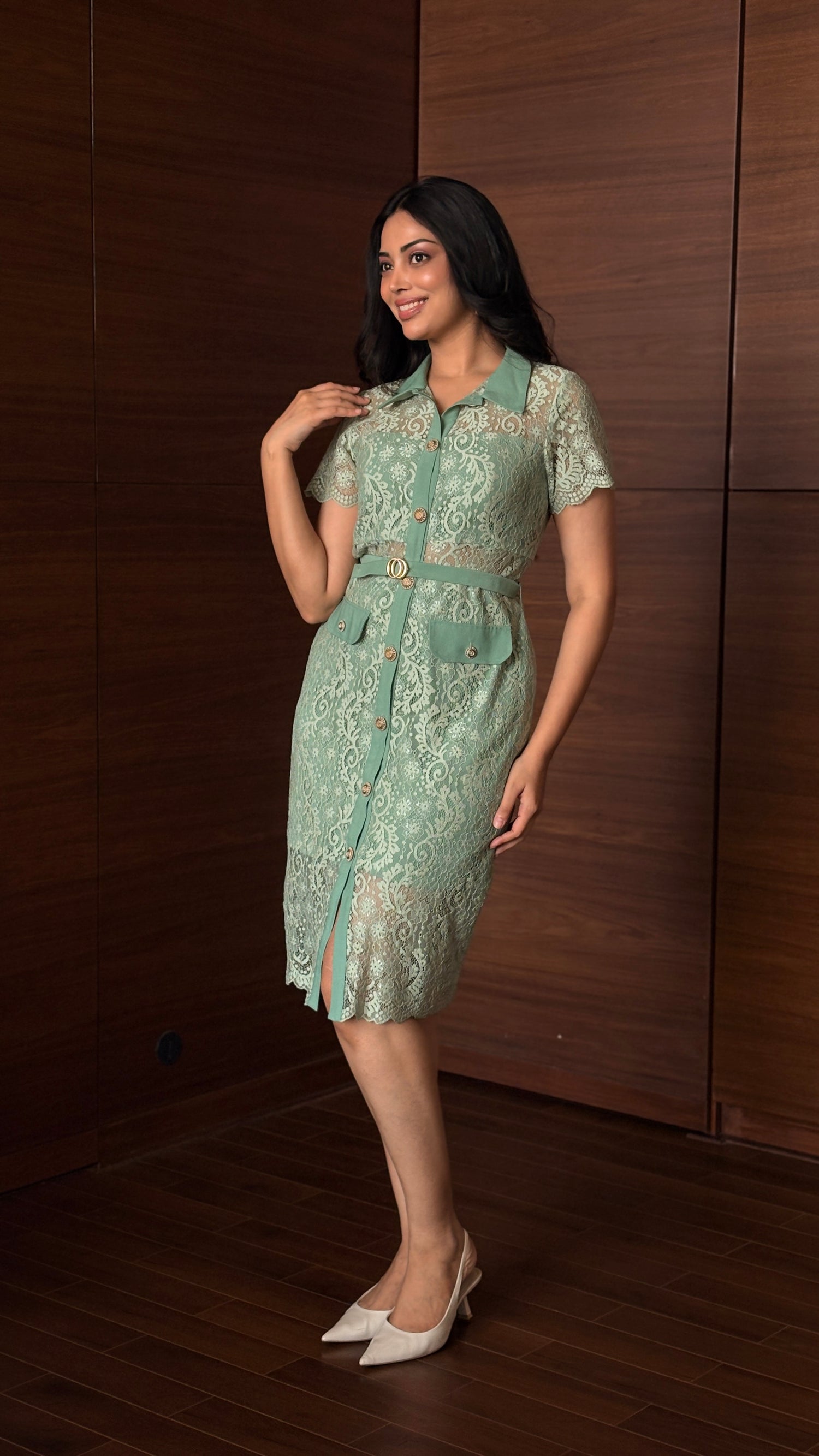 LISA LACE MIDI DRESS - SAGE GREEN
