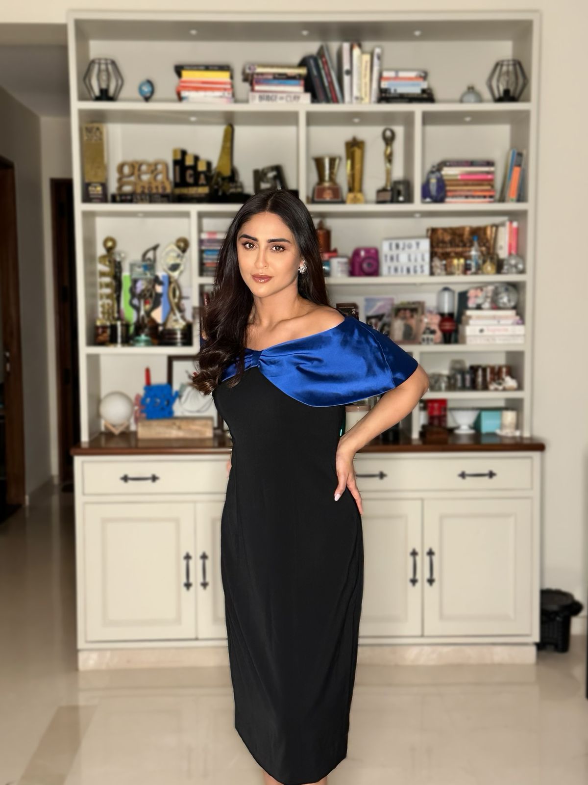 BELLA OFF SHOULDER SIGNATURE DRESS - ROYAL BLUE  + BLACK