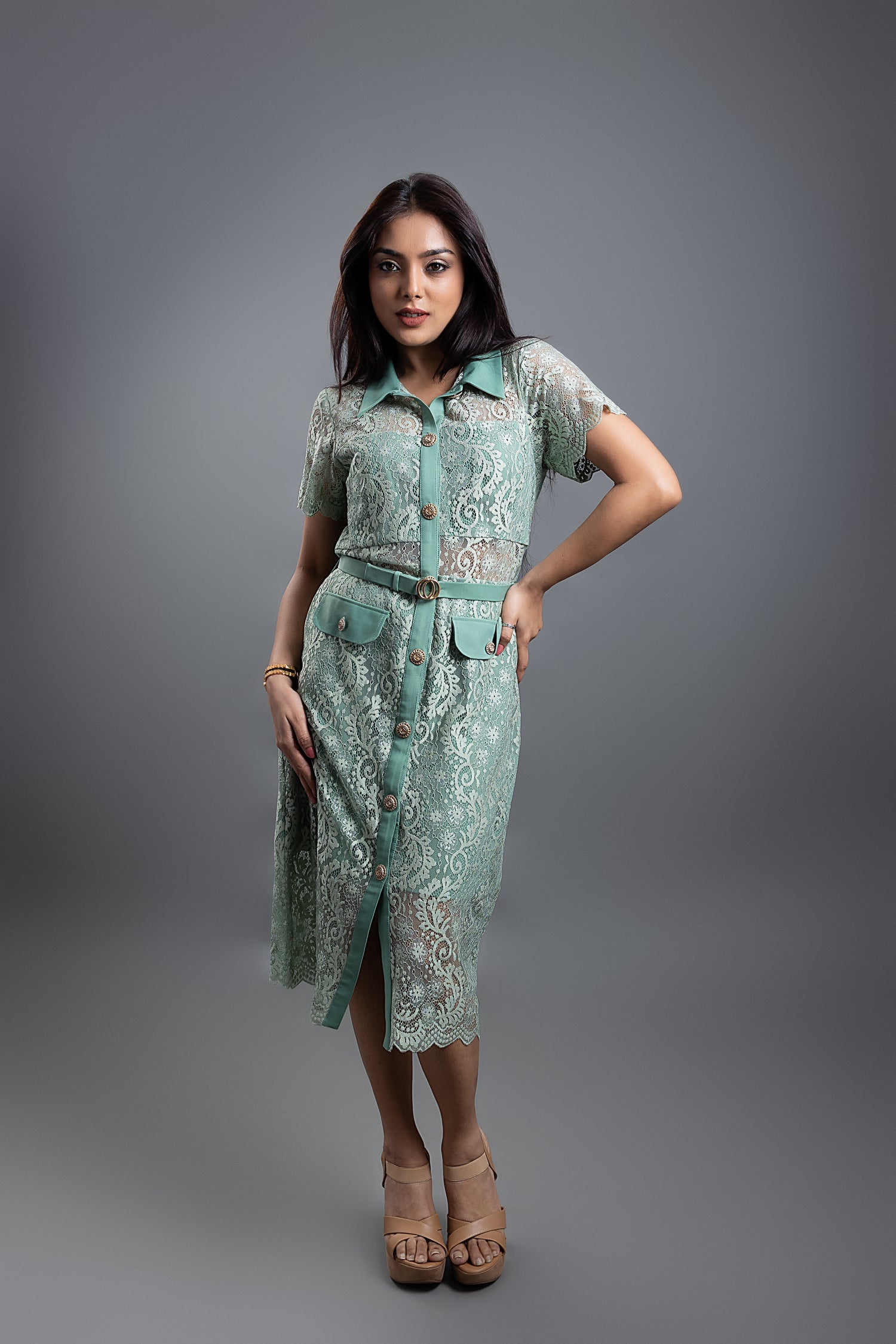 LISA LACE MIDI DRESS - SAGE GREEN