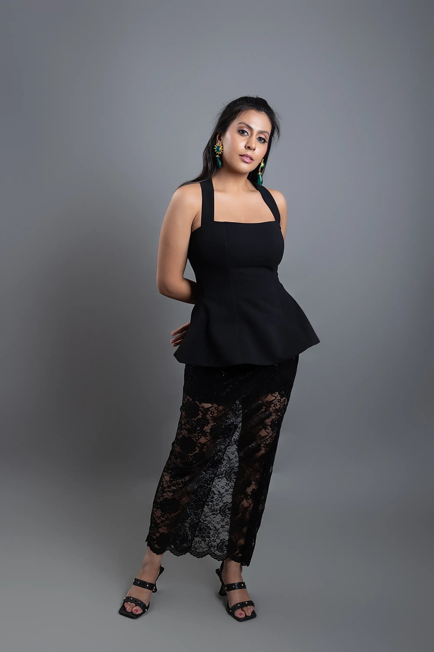 LISA PEPLUM TOP N LACE SKIRT SET
