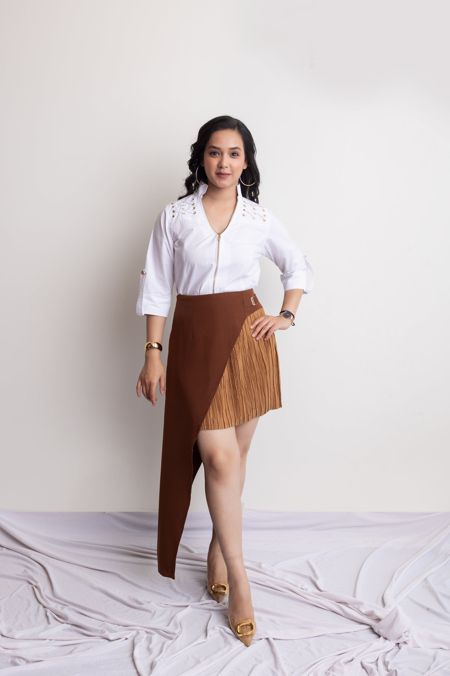 PRISHA PLEATED SKIRT - MOCHA BROWN