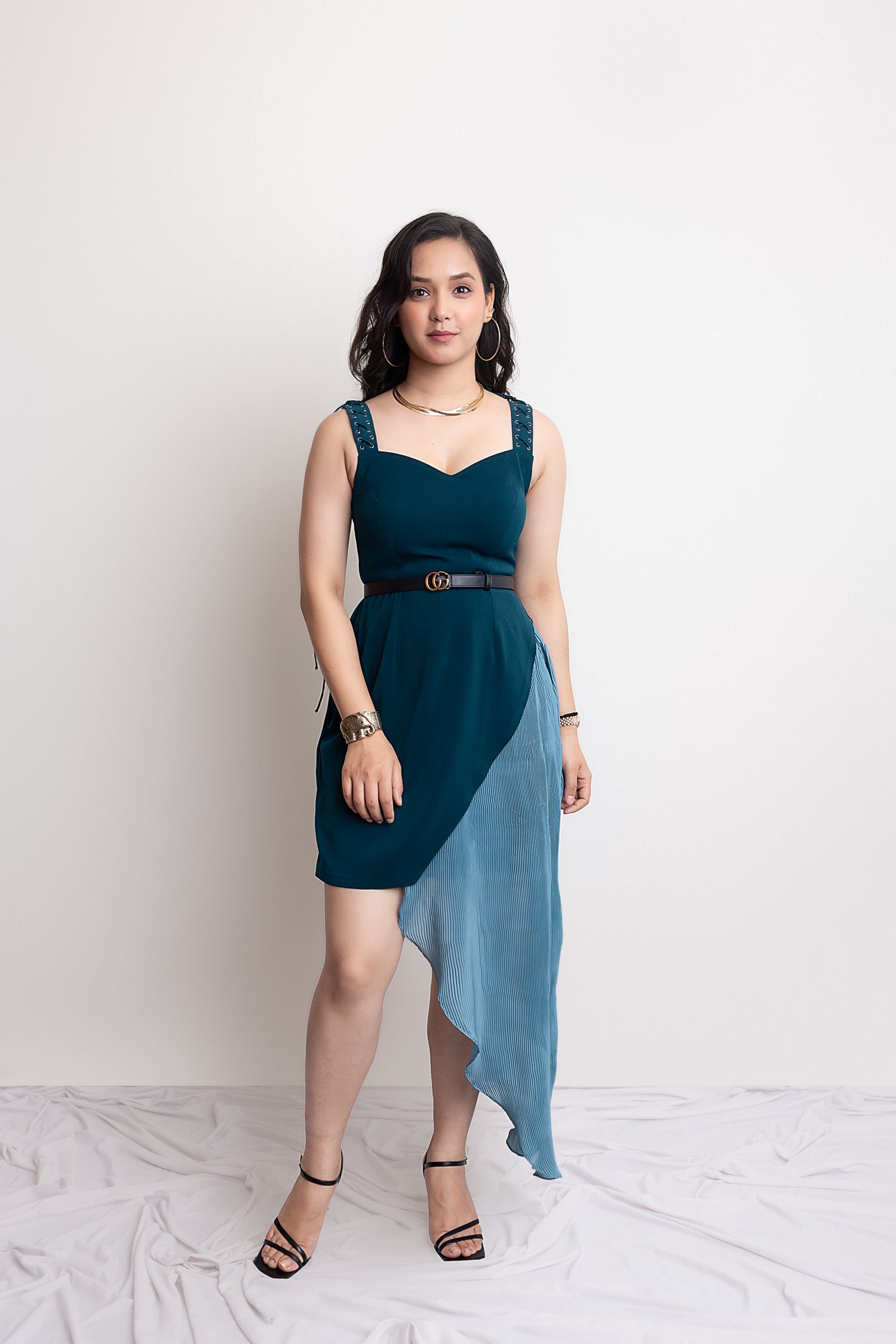 PRISHA PLEATS DRESS - Teal Blue