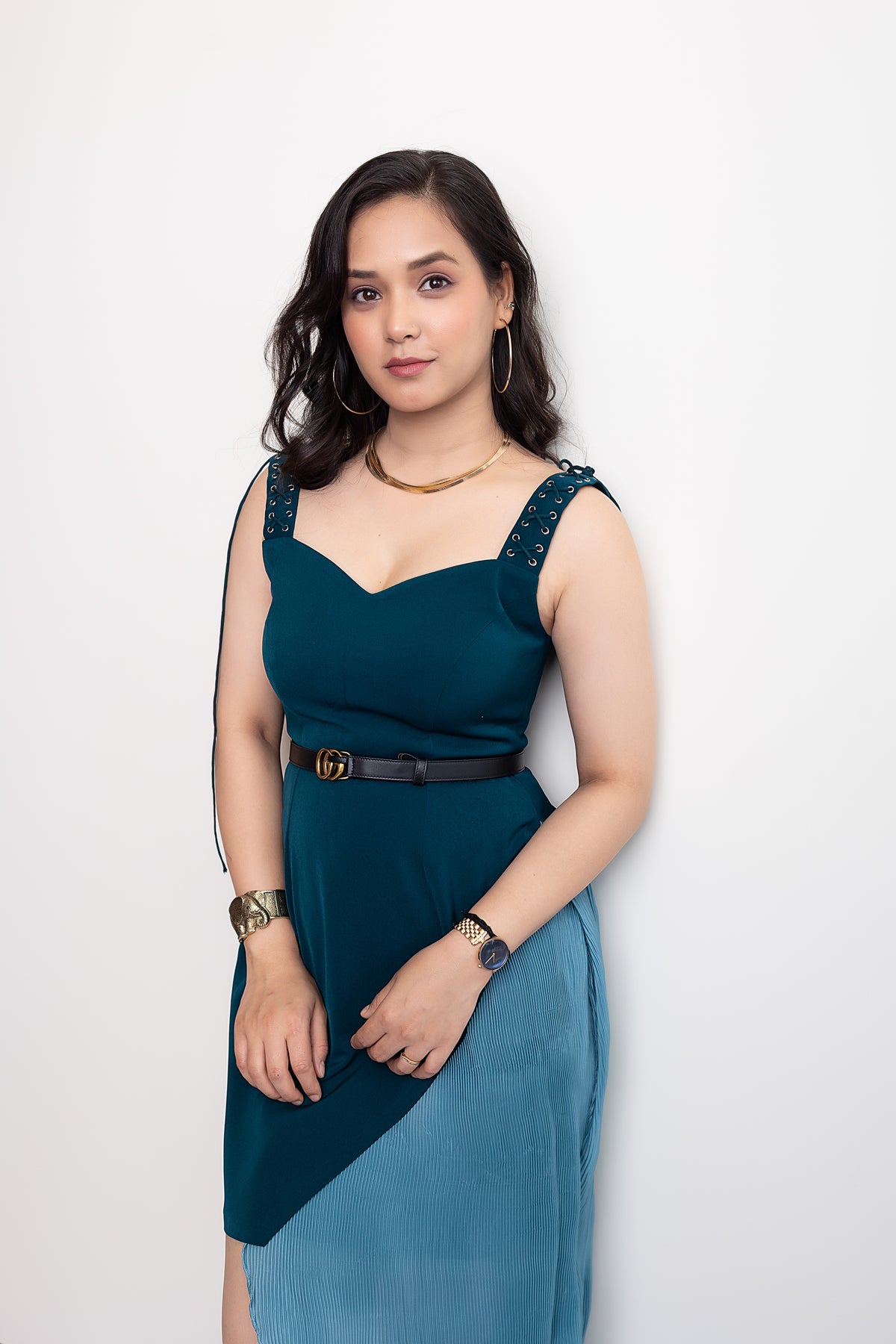 PRISHA PLEATS DRESS - Teal Blue