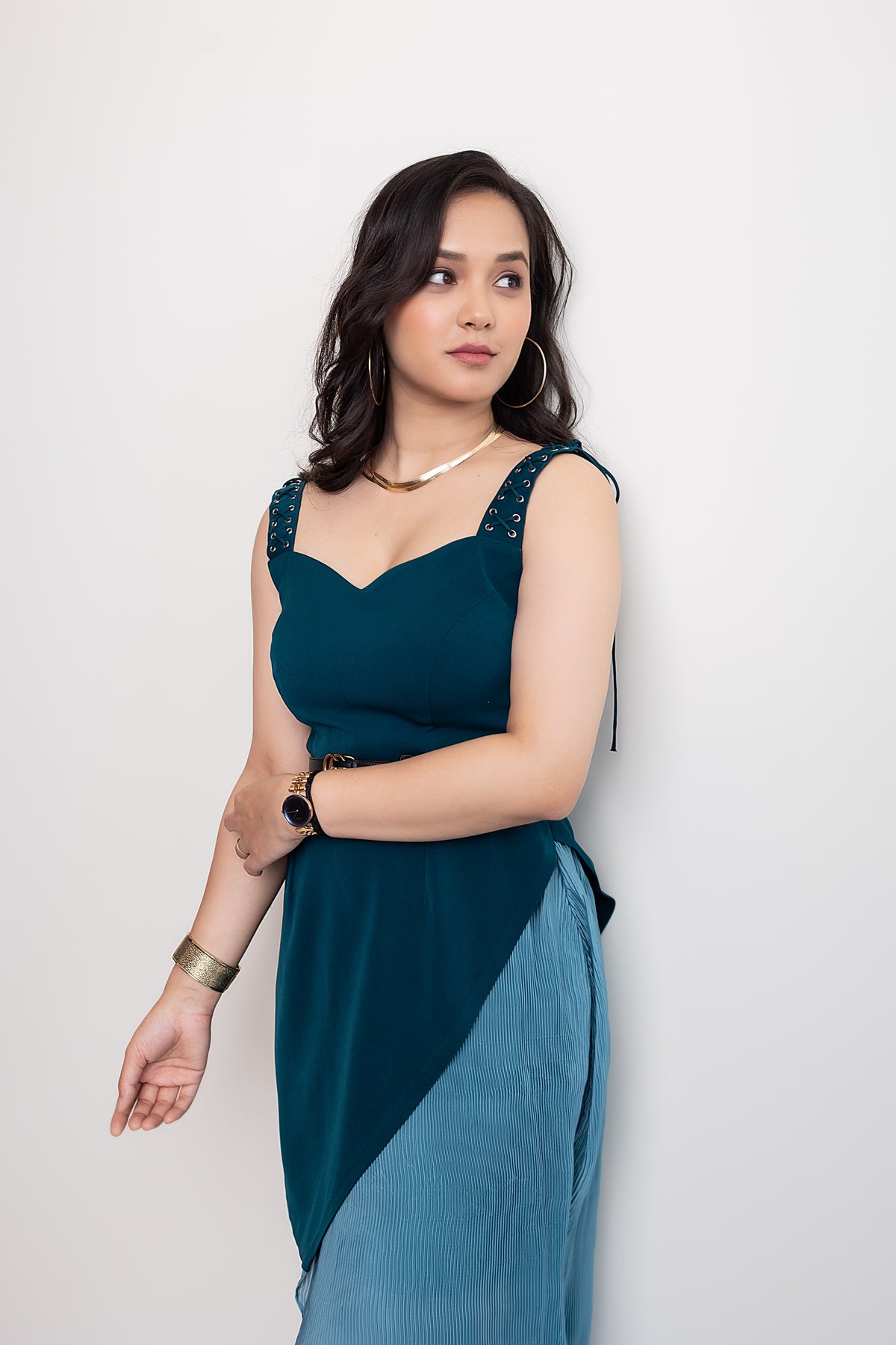 PRISHA PLEATS DRESS - Teal Blue