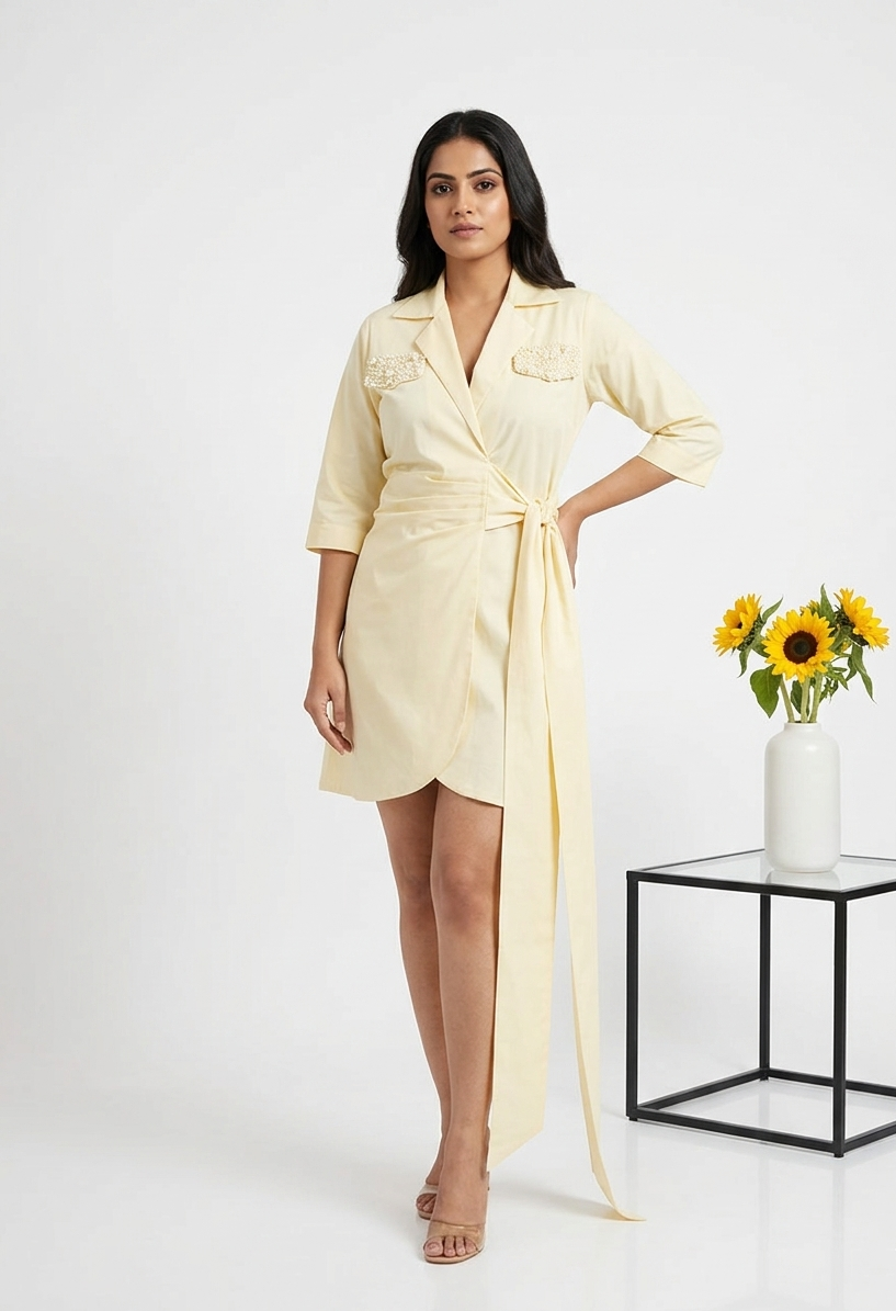 PERLA PEARL POCKET WRAP DRESS