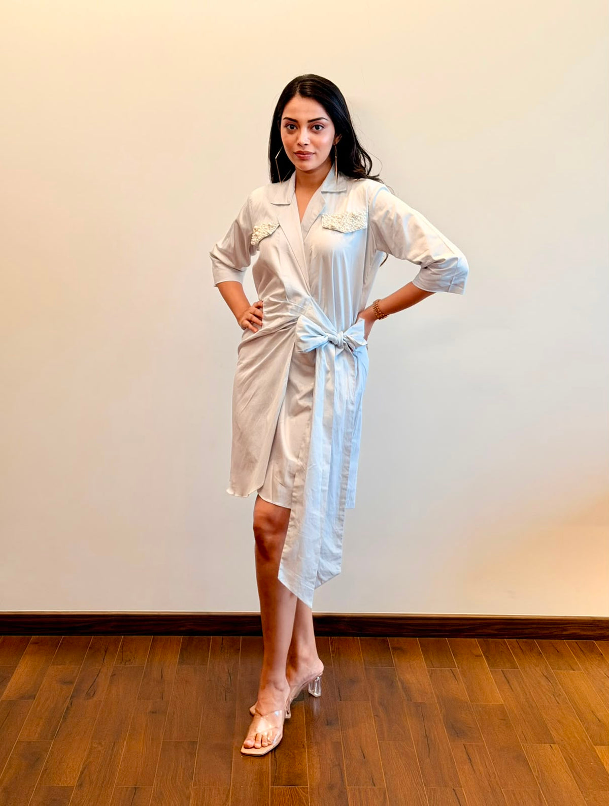 PERLA WRAP DRESS - Light Blue