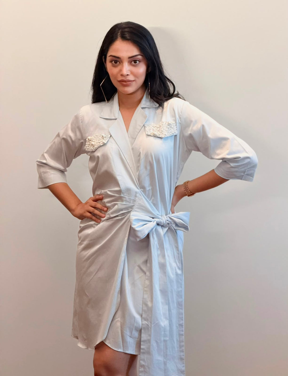 PERLA WRAP DRESS - Light Blue