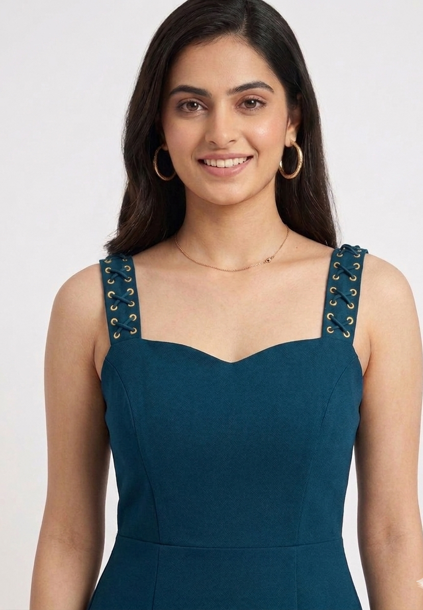 PRISHA PLEATS DRESS - Teal Blue
